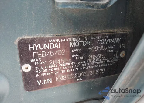 2002 Hyundai Santa Fe Gls/Lx from USA, damaged, VIN KM8SC13D82U241929